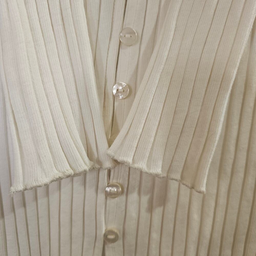 Free People Ribbed Cardigan Cream Button Front Stretch Size L - Picture 6 of 7